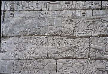 Povo do Mar, Batalha Naval de Ramsés III, Medinet Habu, 1195-64 aC, pedra