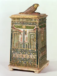 Jarra Canopic, de Saqqara, Late Period (madeira policromada e dourada)