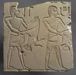 Profeta e sacerdote-leitor com ofertas de gansos vivos, c.667-647 AC