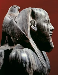 Civilização egípcia, Império Antigo, IV dinastia. Estátua de diorito do faraó Khafre (Chephren). De Gizé