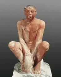 Civilização egípcia, estátua de calcário pintado representando um homem a modelar argila, de Sacará, Egipto, c. 2465, século V a.C.