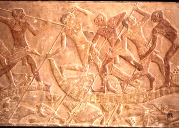 Homens a falar Peixes do Barco Papyrus, Tumba Ptah-Hotep, 5ª Dinastia (foto)