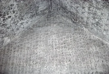 Telhado e parede da câmara do túmulo da pirâmide de Unas, Old Kingdom (pedra pintada)