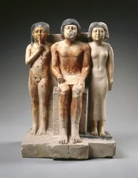 Estátua de Nykara e a sua Família, Final da 5ª Dinastia, Reino Velho, c.2455-2350 AC (calcário pintado)