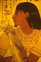 Antigo Egipto, Túmulo de Sennufer, pintura mural, mural, fresco, Sennufer a receber botões de lótus, Presidente da Câmara de Tebas, superintendente de Amenófis II