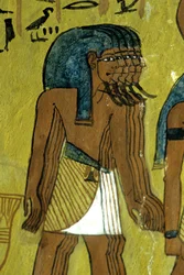 Antigo Egipto, Pintura mural/gravura, Deuses que acompanham Rá numa barca solar, Túmulo de Sennedjem, Tebas