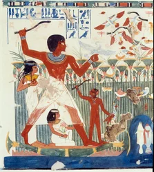Arte egípcia: aves de caça. Símile do túmulo de Nakht, período de Amenófis II (cerca de 1450-1425 a.C.), Paris, Collège de France
