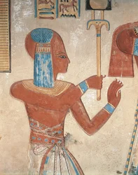 Egipto, Tebas Antiga, Vale das Rainhas, relevo pintado de príncipe morto no Túmulo de Amonherkhopeshef