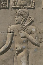 Egipto, Deserto Líbio, Al-Dakhilah (Dakhla) Oásis, Dayr al-Haggar, alívio no templo egípcio