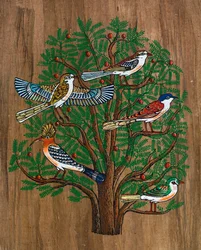 Arte egípcia, papiro egípcio: aves numa árvore, coleção, parte