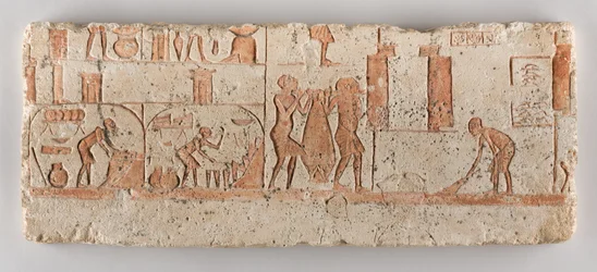 Cena de cozinha, c.1352-1336 a.C. (calcário, pigmento)