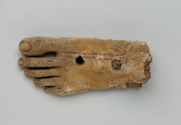 Pé esquerdo de um caixão antropóide, 30 a.C.-2ndo século DC (madeira e gesso)