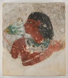 Pintura de um homem a cheirar uma flor de lótus, c.1479-1390 a.C. (calcário, gesso, pigmento)