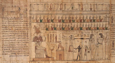 Livro dos mortos de Tsekhons, pormenor, a pesagem das almas (psicostasia), -664 a -332 (papiro)