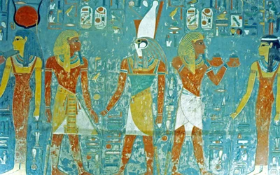 Vale dos Reis, Túmulo de Horemheb Faraó perante Osíris, Ísis, Ma