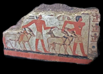 deserto (órix, gazelas) são levados perante Metchetch. Pintura mural egípcia antiga
