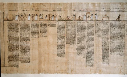 Antiguidade Egípcia: Papiro de um Livro dos Mortos. Período ptolemaico. Turim, Museu Egípcio - Antigo Egito: papiro do Livro dos Mortos. Período Ptolemaico. Museu Egípcio, Turim, Itália.