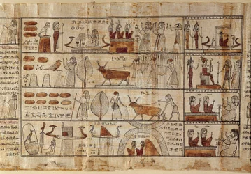 Antiquite egípcia: os campos Elysees. Pintura em papiro do Livro dos Mortos. Período ptolemaico Turim, museu egípcio - Antigo Egito: os campos Elísios. Pintura em papiro, do Livro dos Mortos. Período Ptolemaico. Museu Egípcio, Turim, It.