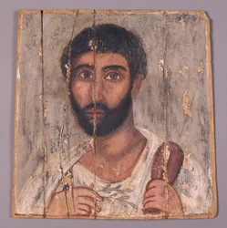 Retrato de um homem barbudo de um santuário, c.100 d.C. (têmpera sobre madeira)