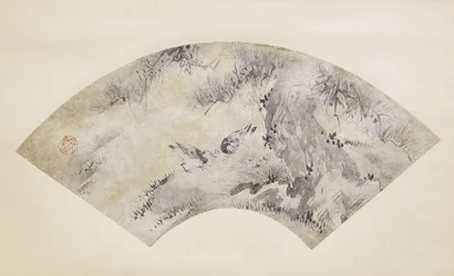 Aves e pinheiro, cerca de 1570-1590 (tinta e ouro sobre papel)