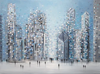 Paisagem urbana pontilhada azul