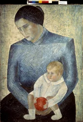 Criança com uma Laranja. Pintura de Ekaterina Petrova Troitskaya (Petrova-Troitskaya) (1900-1932), óleo sobre tela