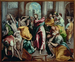 Cristo expulsando os mercadores do templo (pintura sobre tela)