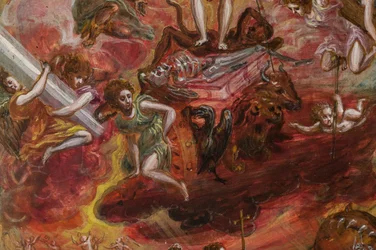 Altar portátil: painel central representando uma alegoria do Cavaleiro Cristão, detalhe de 2384586 (tempera grassa no painel)