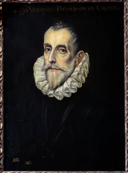 Retrato de Rodrigue Vazquez, Presidente do Conselho de Finanças e Pintura de Castela de Domenikos Theotokopoulos dit El Greco (1541-1614) Sol do século XVI. 0,66x0,4m. Madrid, Museu do Prado