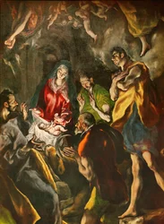 A Adoração dos Pastores (detalhe dos pastores agrupados em torno da criança), c. 1603-14 (óleo sobre tela)