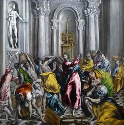 Cristo expulsando os mercadores da pintura do templo