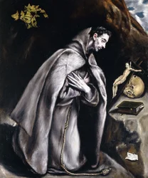 São Francisco ajoelhado em meditação,