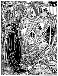 Uma ilustração para Sir Lancelot Du Lake, 1898.