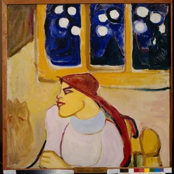 Mulher em Lenço (Uma Princesa Escandinava) - Pintura de Elena (Yelena) Guro (1877-1913), óleo sobre tela, 70x70 cm