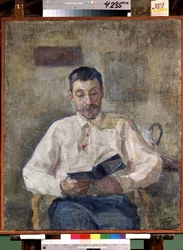 "Retrato do pintor russo Mikhail Matiushin (Matjuschin ou Matyushin) (1861-1934) Pintura por Yelena (Elena) Guro (1877-1913) Museu Estatal Russo de São Petersburgo