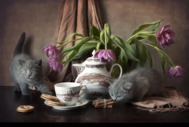 Hora do Chá com Gatinhos Acolhedores