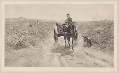Paisagem com carroça de cavalos
