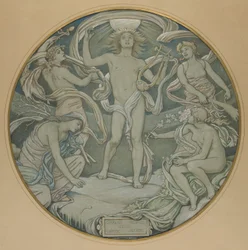Caricatura para Center Circle of Huntington Ceiling: Apollo e atendentes