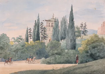 Cavaleiros em uma paisagem italiana