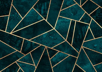 Mosaico geométrico em azul-petróleo e dourado