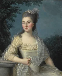 Retrato de uma jovem mulher vestida de branco, a meio comprimento
