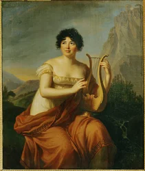 Retrato de Germaine Necker, Mme. de Stael ... (óleo sobre madeira)