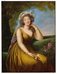 Retrato de Madame du Barry (1743-1793), três quartos de comprimento, sentada numa paisagem, c.1775-93 (óleo sobre tela)