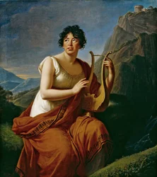 Retrato da autora Baronesa Anne Louise Germaine de Stael 1766-1817 como Corinne no Cabo Misenum,