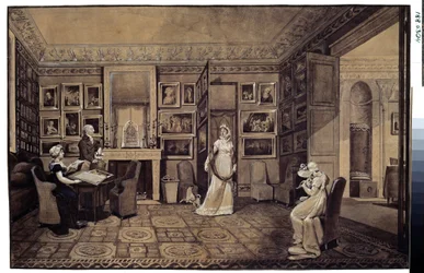 Sala de estar na Casa do Príncipe Ivan Ivanowitch Baryatinsky (1772-1825) em Altona (Sala de estar na Casa Baryatinsky em Altona). Desenho de Marie Louise Elisabeth Vigee-Lebrun (Vigee Lebrun) (1755-1842)