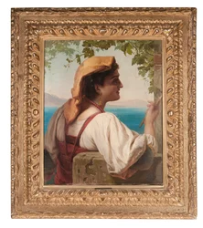 Uma solteira italiana consertando redes na baía de Nápoles, 1872