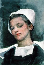 Louise, uma Breton Girl (aguarela sobre papel)