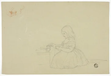 Esboço de Young Girl Pouring Tea e Profile (reto) e Sketch of Italian City Street (verso)