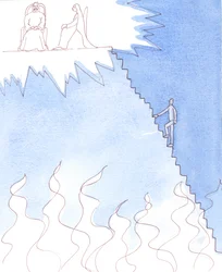 Uma pessoa em pecado mortal que se recusa a abandonar os seus maus caminhos está a meio caminho dos degraus que conduzem ao Inferno, 2005 (aguarela sobre papel)