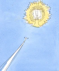 Uma alma liberada do Purgatório voa como um foguete em direção ao distante &39;sol&39;, que é o esplendor do Céu, 2004 (w - c no papel)